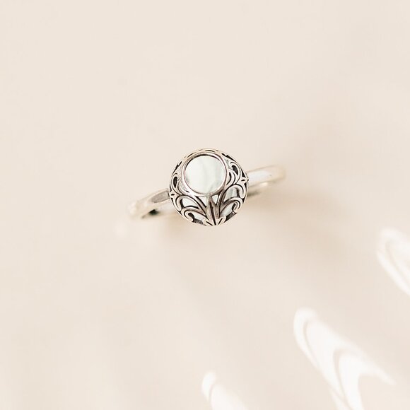 Recycled Vintage Clear Dairy Bottles Sterling Adjustable Vintage Lace Ring - Picture 5 of 6